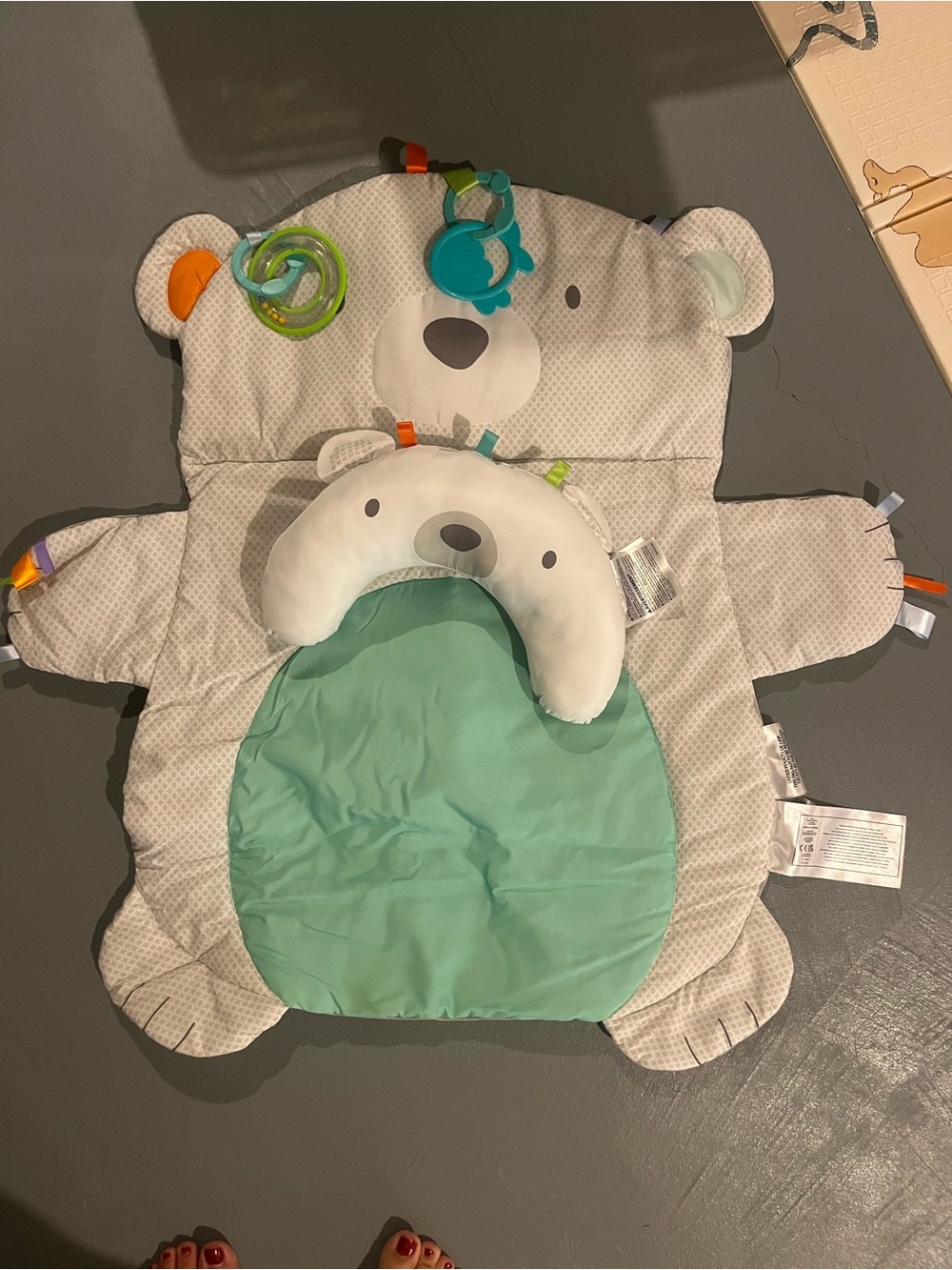 Plush Bear Tummy Time Mat in Mint and Gray